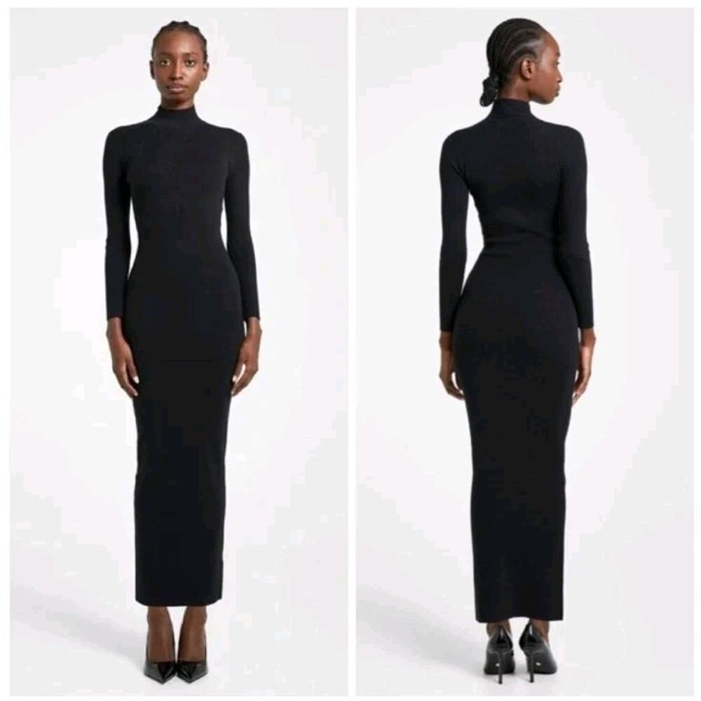 New! Boa Fine Knit Maxi Dress Womens Size S Black Long Sleeve Mockneck Bodycon